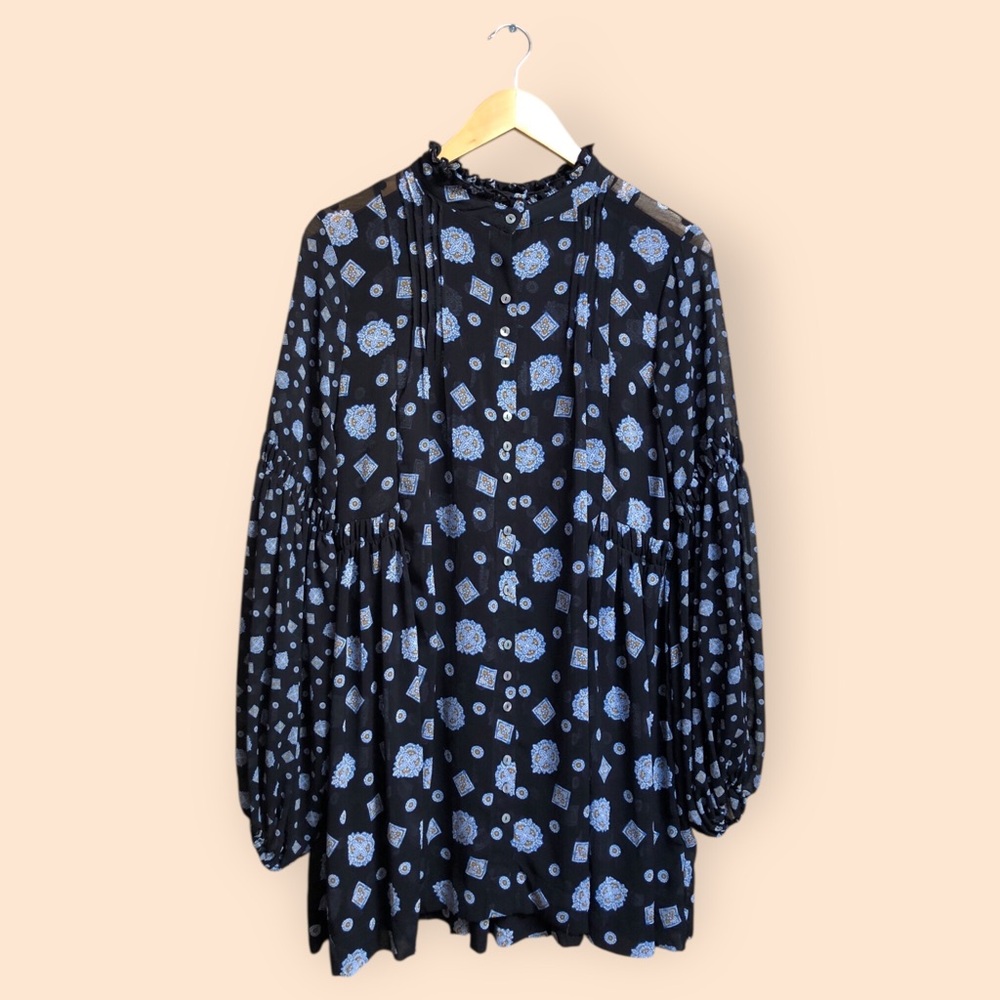 Free People Turn Turn Mini Dress Bohemian Sheer Patterned Dress Black Women’s S